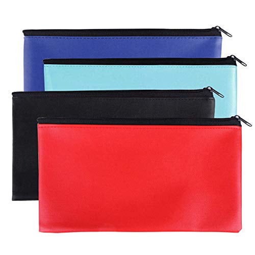 Zipper Bank Bags,4 Pack Money Pouch PU Leather Cash and Coin Pouch with Zipper (Colorful)