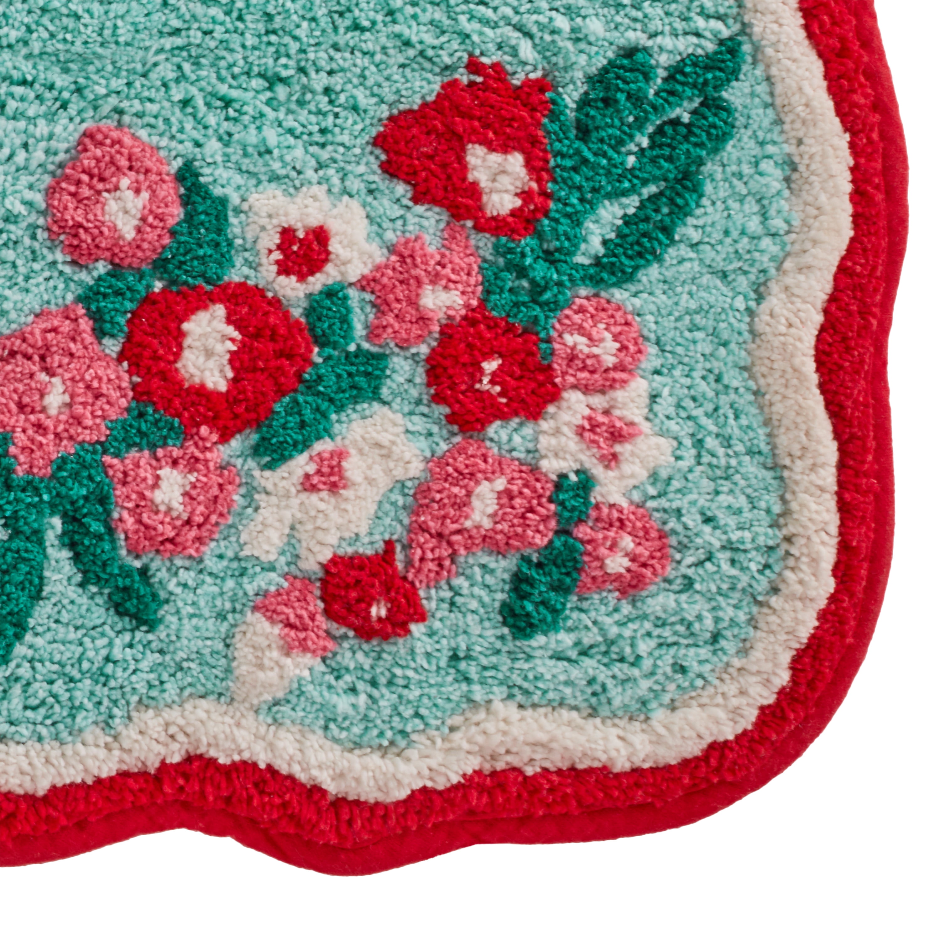 The Pioneer Woman Floral Howdy Typography Cotton Oval Bath Rug, Coral, 20  x 32 
