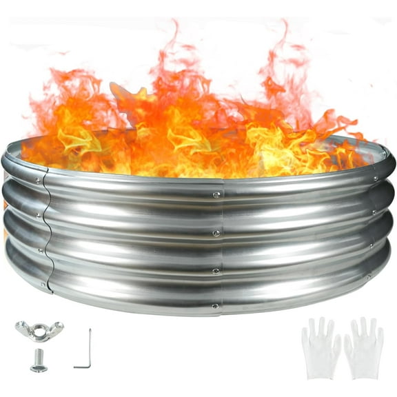 4-Foot Diameter Round Galvanized Steel Camp Fire Ring Pit, Heavy Duty for Backyard and Camping