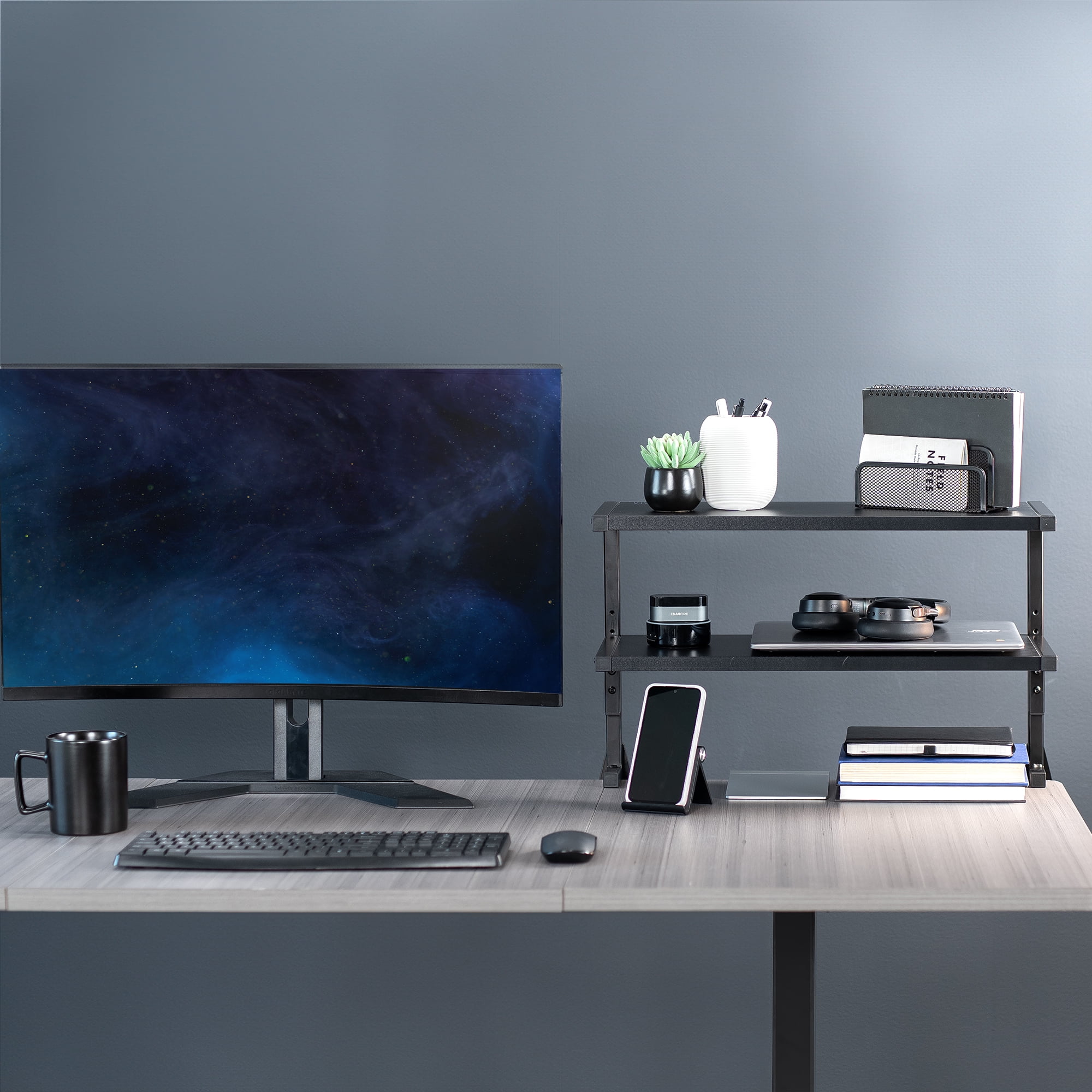 VIVO Black Clamp-on 24" Above or Below Desk 2-Tier Shelving Unit, Desk Organizer