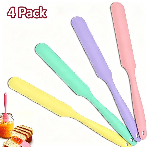 OFEFE 4-Piece Silicone Jar Spatula Set - Long Handle Sourdough Scrapers, Narrow Spatulas for Jars, Bottles & Containers, Heat Resistant Non-Stick Baking & Kitchen Utensils