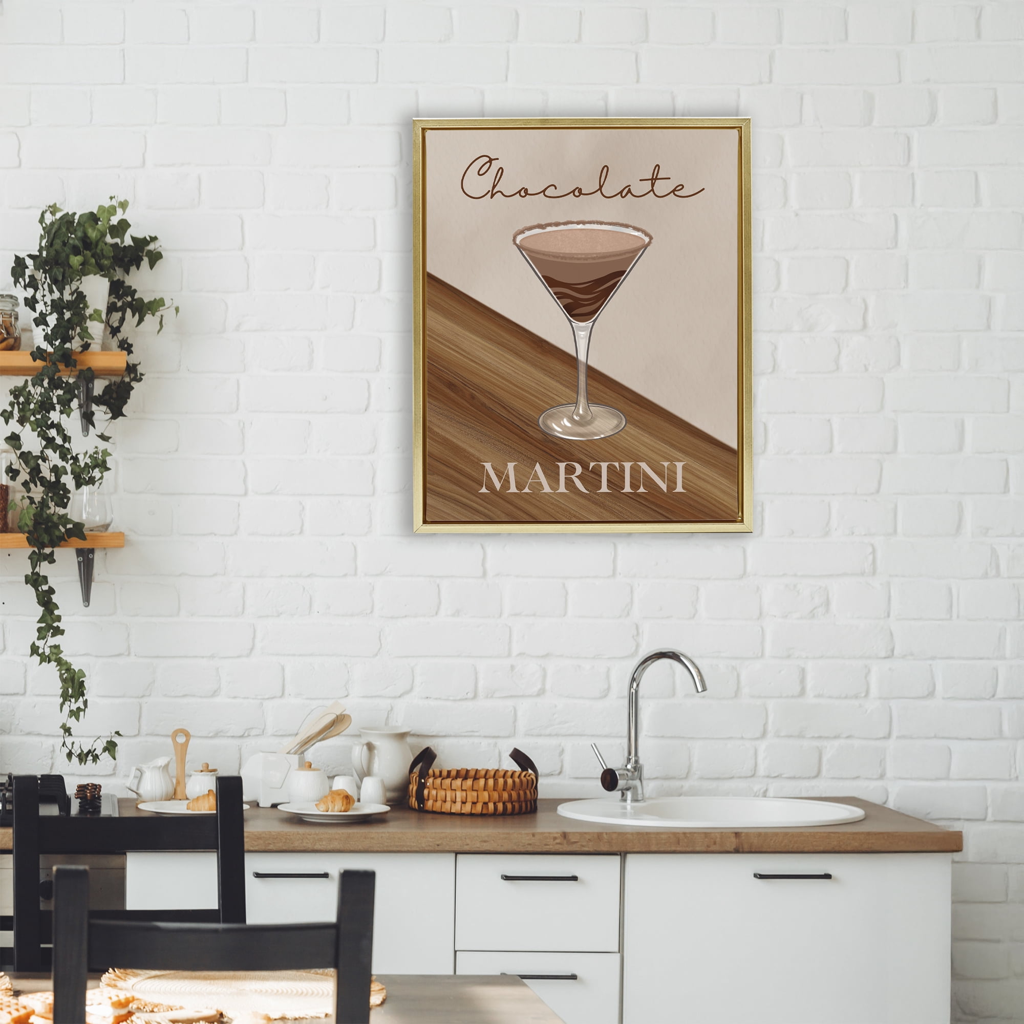 Stupell Industries Chocolate Martini on Brown Gold Framed Floater Canvas Wall Art, design by Marcus Prime