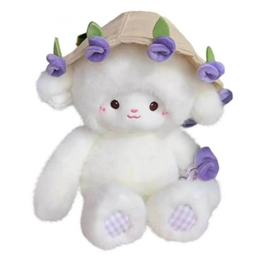 HOARBOEG Rose Bouquet Lamb Plush Pillow, Soft Stuffed Animal Toy with Floral Hat, Cute Plush Doll for Teen Adults, Decorative Bedroom, Gift for Birthdays and Holidays