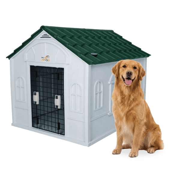 Casa Para Perros Grandes MascoAmigo Con Puerta Metálica Material TermoPlastico 98x82x84 Cm Verde
