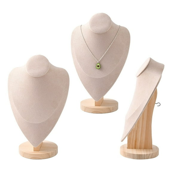 Necklace Bust Display Stand with Wooden Base Microfibre 19x30.9cm Material Wood