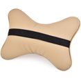 thumbnail image 3 of Dsstyles Almohada para cuello de coche, 2 piezas, almohada de viaje de cuero Pu para soporte de cuello para asiento de coche (beige) Feliz Sencillez, 3 of 5