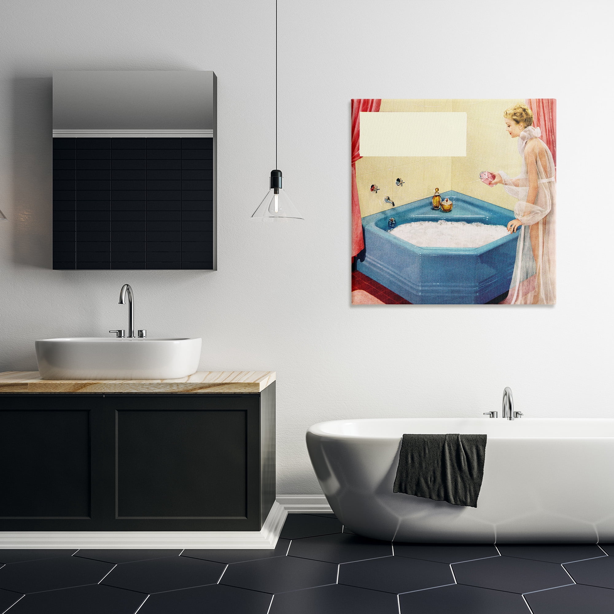 Stupell Industries Vintage Bubble Bath Girl Novelty Painting Gallery Wrapped Canvas Art Print Wall Art, 30 x 30