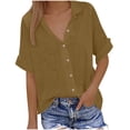 thumbnail image 2 of Tshirts Shirts for Women V Neck, Dressy Tank Tops for Women Cotton Linen Gauze Shirts Short Sleeve Summer Tunic Top Loose Fit Lightweight Casual Blouses, 2 of 6
