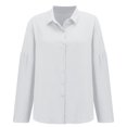 thumbnail image 5 of Dpytoraw Classic Pleated Textured Single Lapel Shirt For Women Summer Lightweight Roll Up Sleeve Button Blouses Women Shirts, 5 of 5