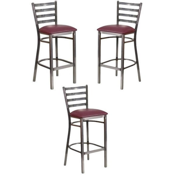 Home Square Hercules 31" Ladder Back Restaurant Bar Stool in Burgundy - Set of 3