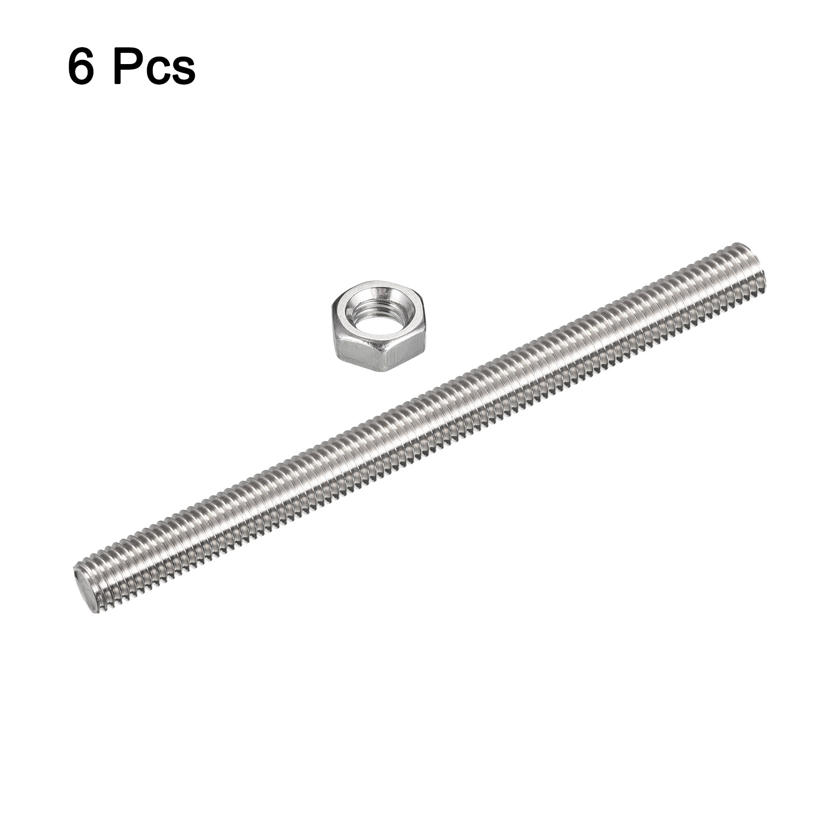 Uxcell 6Pack M10 x 400mm Fully Threaded Rod w 6Pack Hex Nuts, 1.5mm Pitch 304 Stainless Steel Right Hand Threaded Rod