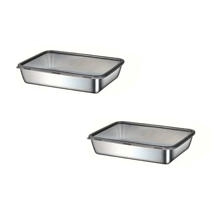 2Pcs Home Decor Stainless Steel Food Storage Containers with Secure Black Lids for Fresh Kitchen Organization Tableware Practical 10.0 X 7.9 X 2.2 Happy 2026!