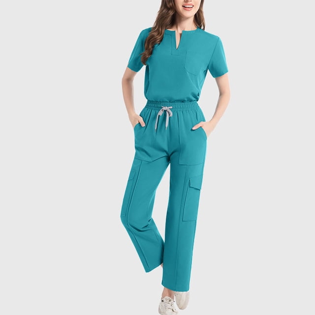 Women's Scrub Set - V-Neck Short-Sleeved Comfortable Workwear Set for Doctors and Nurses