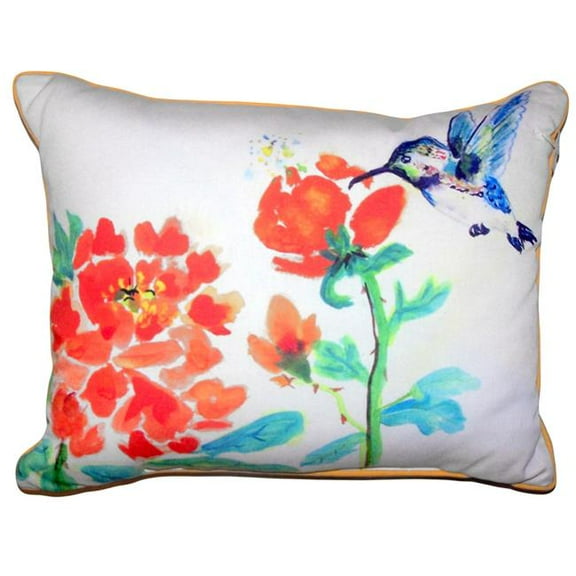 Betsy Drake SN630 11 x 14 in. Hummingbird & Red Flower Small Outdoor & Indoor Pillow