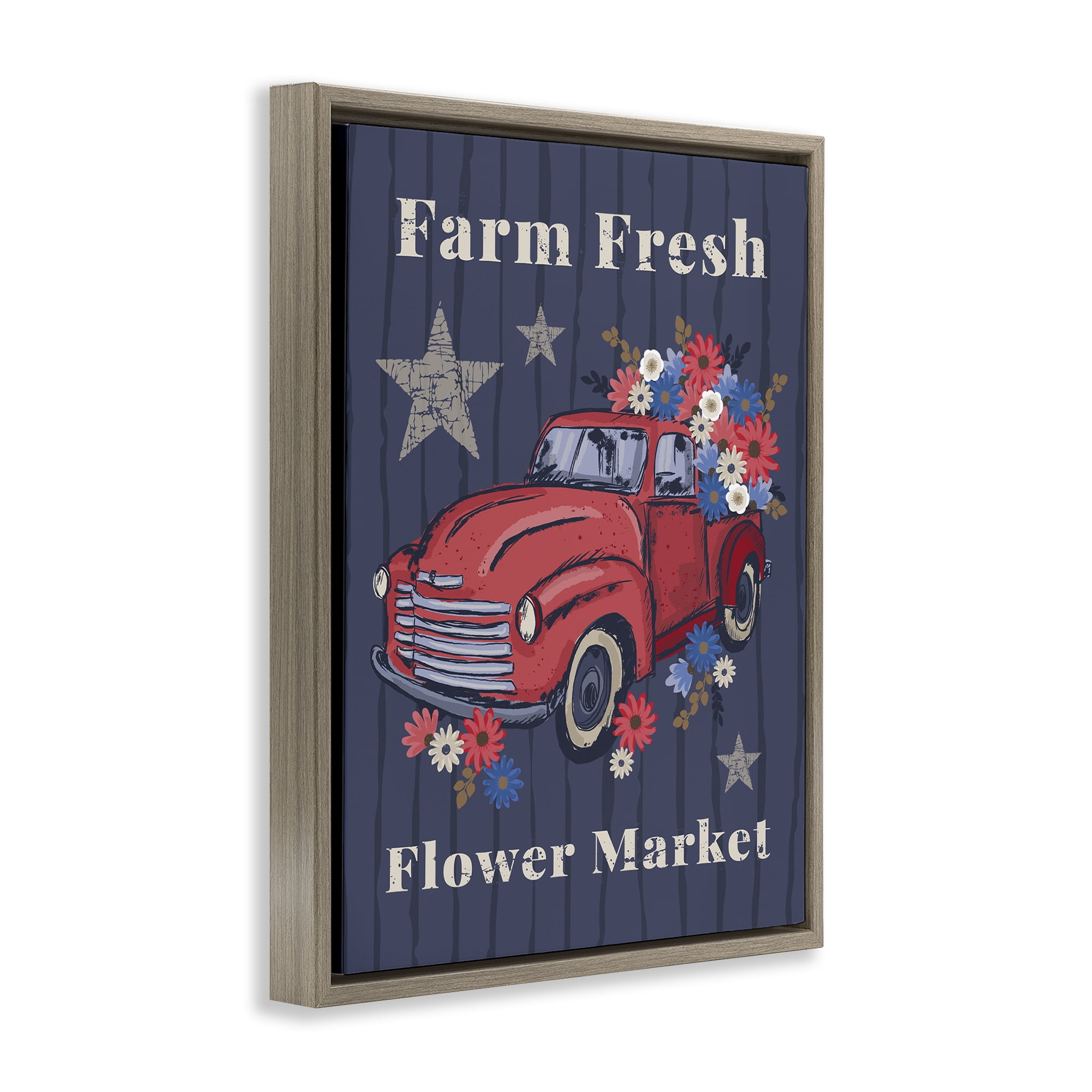 Stupell Industries Farm Fresh Patriotic Market Patriotic Painting Brown Floater Framed Canvas Art Print Wall Art, 25 x 31