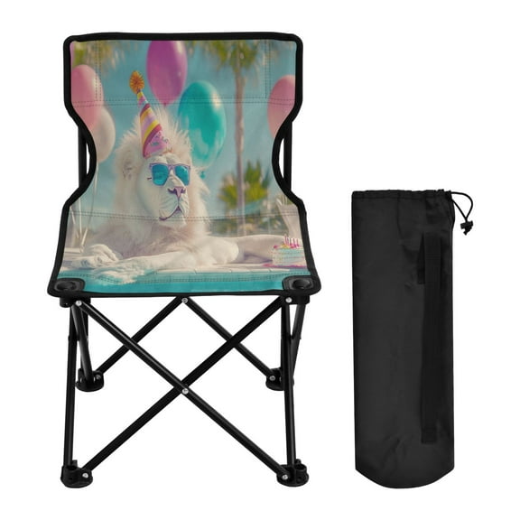 YAZAOO Camping Chairs Modern White Lion Birthday Party Pattern Folding chair
