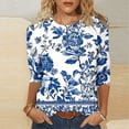 thumbnail image 2 of DeHolifer Womens Tops Dressy Casual Scoop Neck 3/4 Sleeve Shirts Graphic Comfy 1/2 Sleeve Top Vintage Shirt Spring Outfit Blue L, 2 of 5