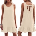 thumbnail image 2 of Afuyipoi Womens 100% Cotton Sleeveless Round Neck Backless Tie Dress, Loose Casual Solid Color Knee-Length Dress, Soft Breathable Summer Vacation Dress For Women Beige Size L, 2 of 8