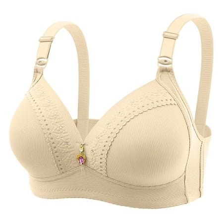

Fabiurt Women s Bra Women s Comfortable Breathable Bra Medium Cup Bra Without Steel Rings For The Middle And Old Age Thin Cotton Cup Gathering Bra Beige