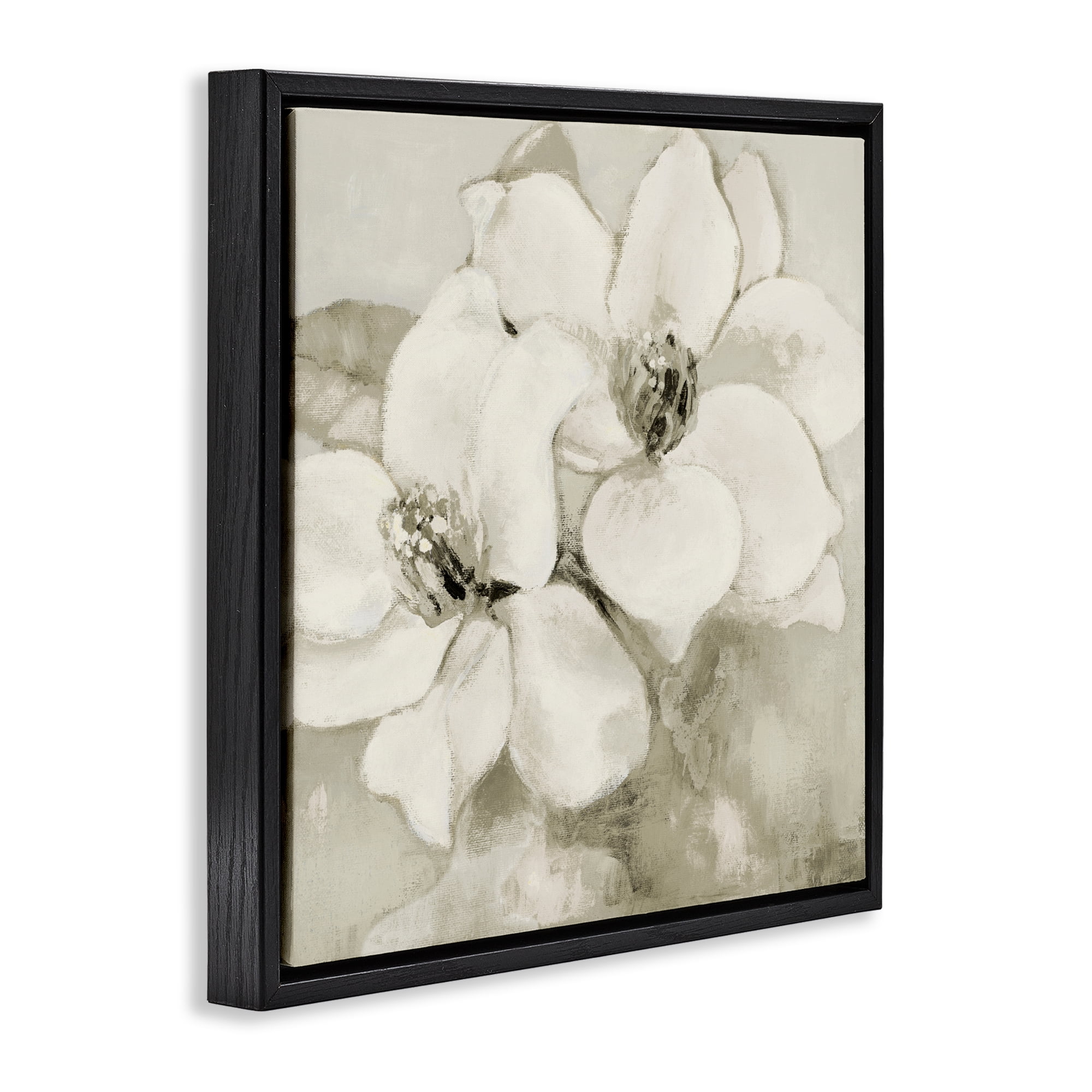 Stupell Industries Subtle Beige Magnolias Black Framed Floater Canvas Wall Art, design by Lanie Loreth