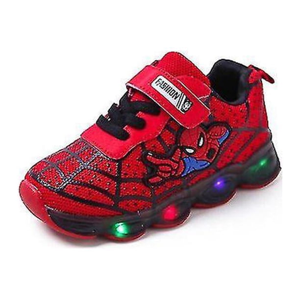 Zapatos deportivos para niños, zapatillas iluminadas de Spiderman, zapatos luminosos LED para niños