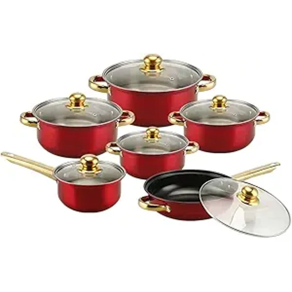 Bateria cocina de 12 piezas ollas y sartenes antiadherentes cocina en casa cocina antiadherente, rojo