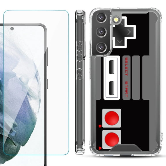 Shockproof Bumper Phone Case for Samsung Galaxy S22 5G, with Tempered Glass Screen Protector, by OneToughShield ® - Game Controller