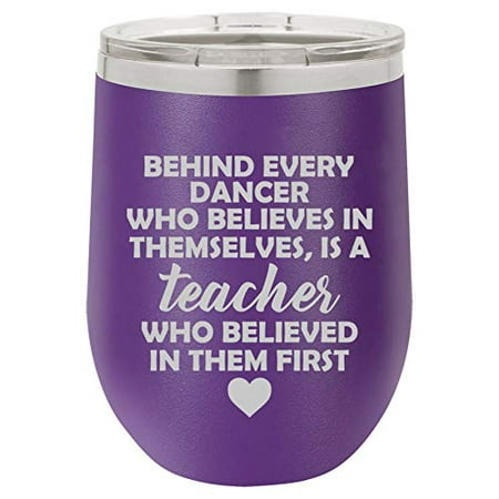

12 oz Double Wall Vacuum Insulated Stainless Steel Stemless Wine Tumbler Glass Coffee Travel Mug With Lid Dance Teacher Gift (Purple)