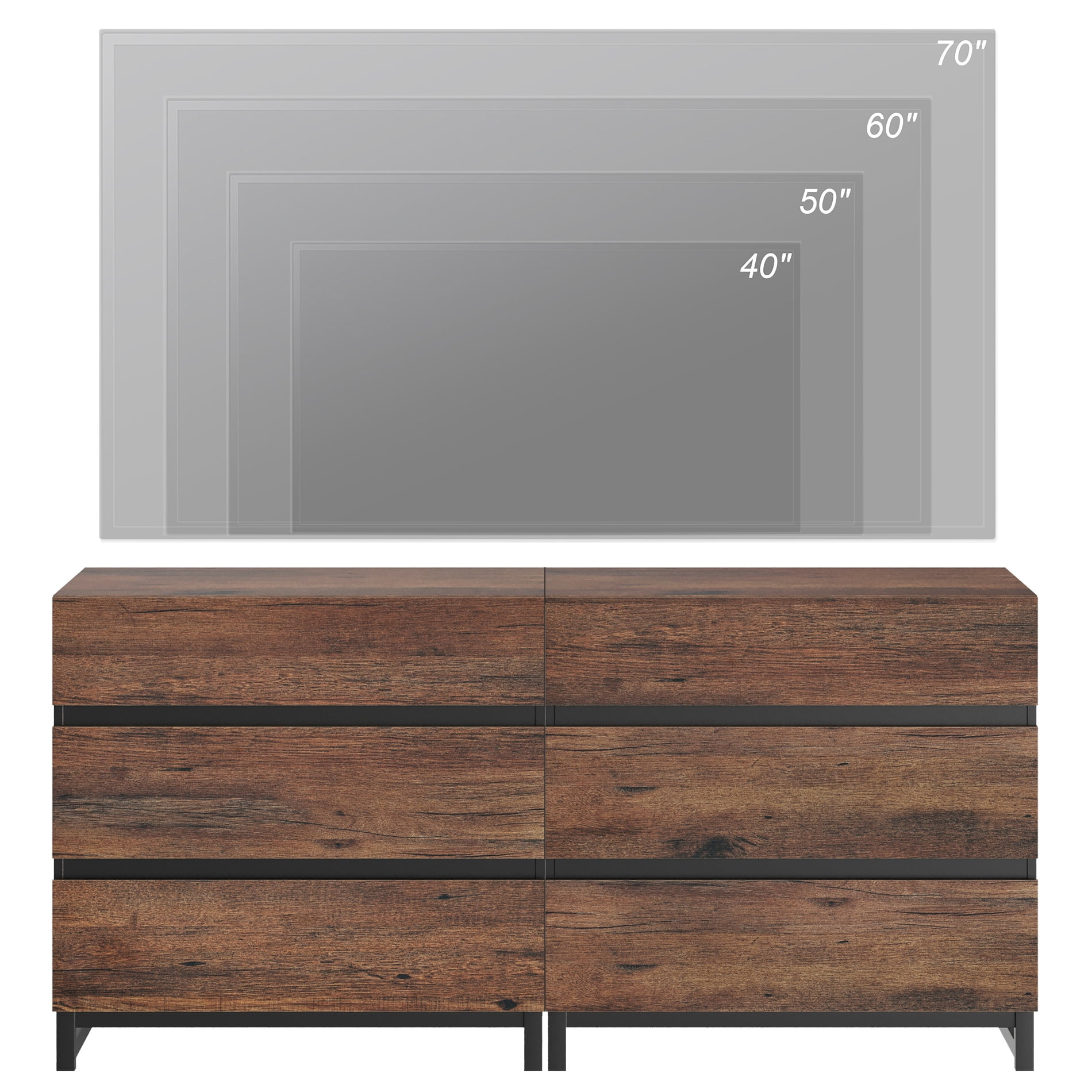 WAMPAT Modern TV Stand for TVs up to 70 inch, Entertainment Center TV Console Table with 6 Drawers and Metal Base, Media Console for Living Room, Bedroom,Brown