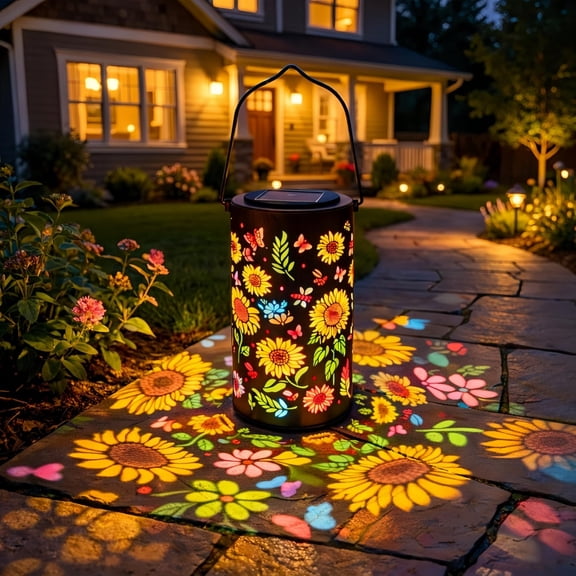 2026 New Colorful Sunflower Glow Solar Garden Lantern, Solar Garden Lanterns Outdoor Waterproof, Metal Hanging Solar Light for Patio, Yard, Pathway and Backyard Decor