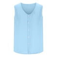 thumbnail image 3 of Honeeladyy Men's Cotton Linen Set Sleeveless Cardigan Vest Shorts Two-Piece Set #Sb-Light Blue-M, 3 of 8