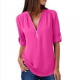 thumbnail image 2 of Women's Tunic Tops, Zip Front V-Neck 3/4 Rolled Long Sleeve for Leggings, 2 of 7