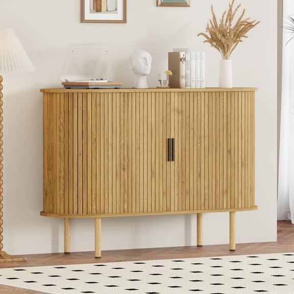 LIZHOUMIL 47" Fluted Sideboard Buffer Cabinet with Sliding Doors, Modern Wood Accent Storage Cabinet with Adjustable Shelves, Cabinets Console Table