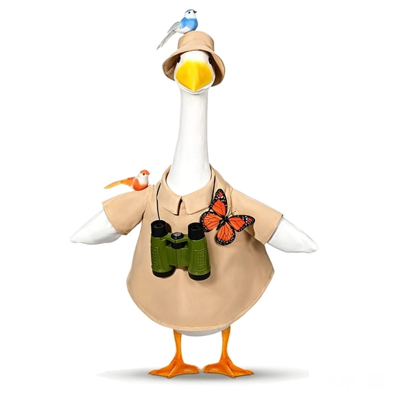 Birdwatcher Themed Goose Outfit With Explorer Shirt Hat Binoculars And Nature Decor For Porch Or Desk Goose Statue Garden Decor