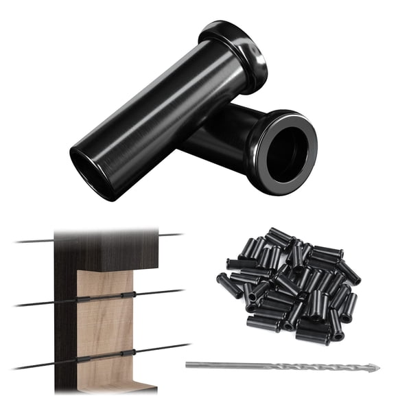 Muzata 40 fundas protectoras de acero inoxidable T316 de 1/8 de color negro, kit de barandilla de cable, funda protectora de hardware para postes de madera de cuerda de alambre de 1/8" CR13