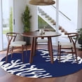 thumbnail image 4 of Sea White Coral Blue Round Living Room Rugs 5 ft, Marine Background Modern Art Washable Area Rug with Non-Slip Sturdy Edge Binding Round Carpet for Entryway Kitchen Bedroom Bathroom, 4 of 9