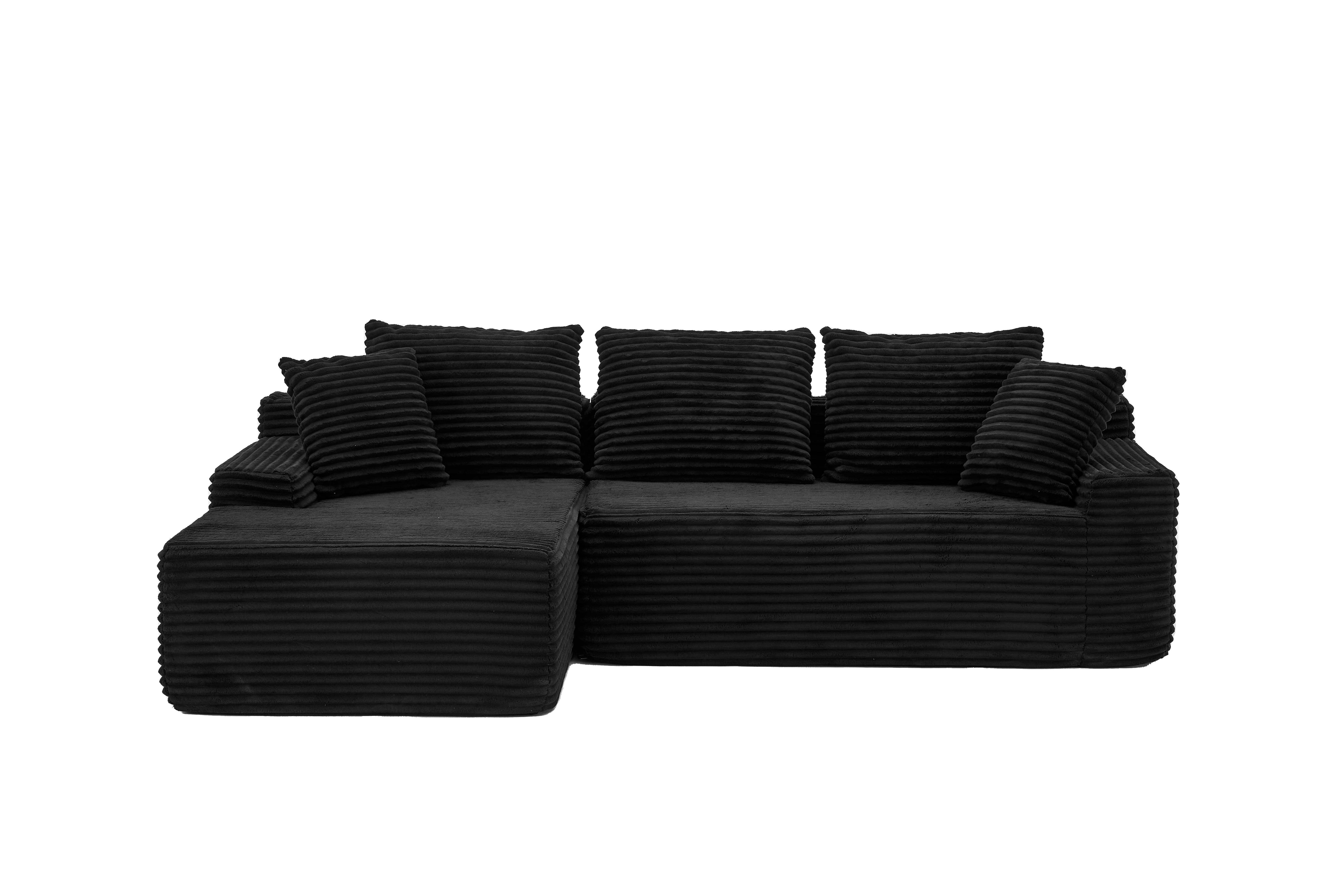 Leumius 95" Boneless Modular Sectional Sofa with Chaise,L-Shaped Comfy Corduroy Couch with Deep Seat,Upholstered Sectional Couch for Living Room, No Assembly,Black
