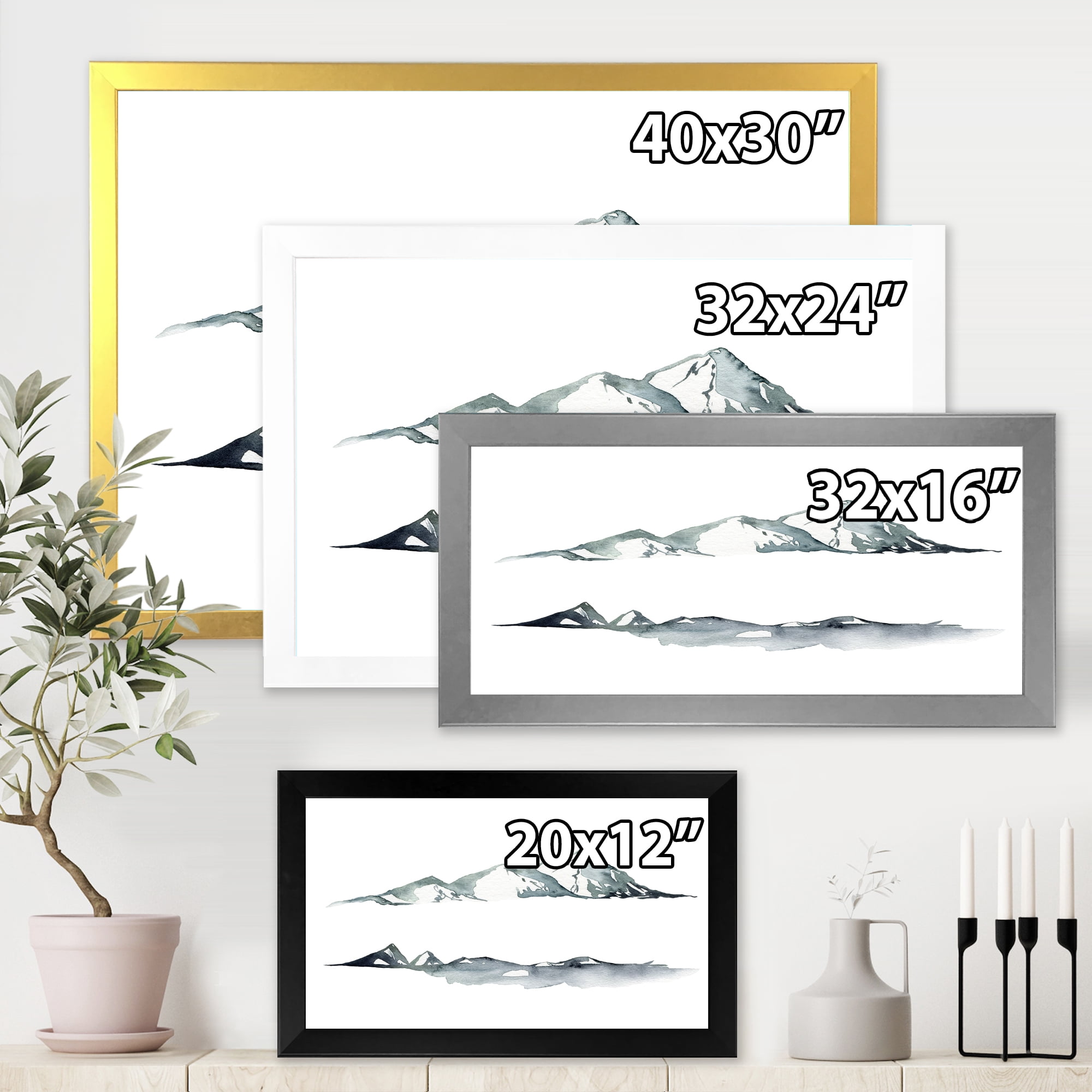 Designart 'Minimalistic Dark Blue Mountains Landscape' Modern Framed Art Print