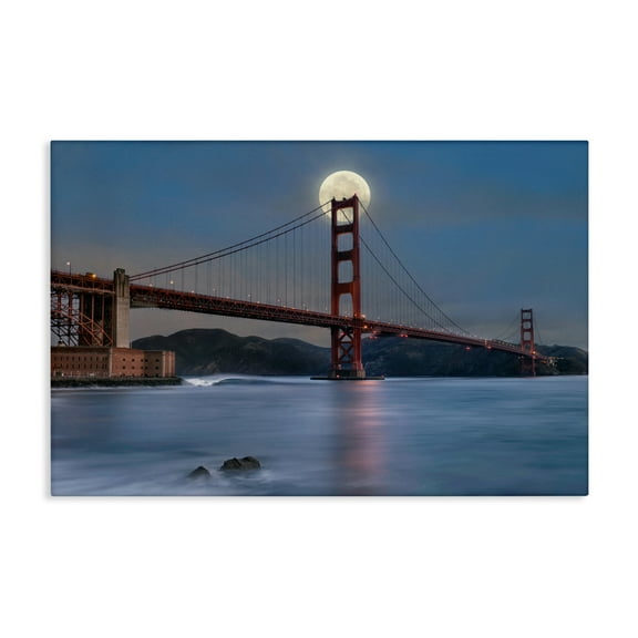 Stupell Industries Moonlit Bridge Landmark Scenic & Cityscapes Painting Wrapped Canvas Art Print Wall Art, 24 x 16