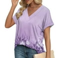 thumbnail image 2 of V Neck Tops for Women Dressy Casual Floral Printed Short Sleeve Blouses Summer Basic Loose Fit Tunic T Shirts (M, Multicolor 5), 2 of 6