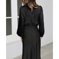 thumbnail image 5 of Women's Elegant Long Sleeve Satin Dress Mock Neck Elastic Waist Cocktail Party Wedding Guest Midi Dresses, 5 of 12
