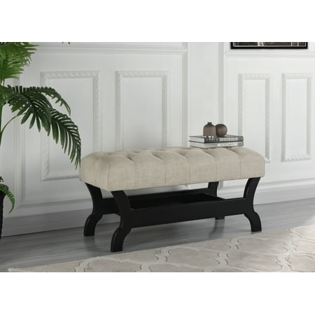 accent bench living tufted linen beige modern dialog displays option button additional opens zoom