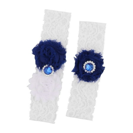 Jezebel Stretch Garter - Wedding Bridal Polyester Handmade Decor Legs Stretch Garter White Blue 2 in 1