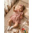 thumbnail image 5 of Aojekbee Baby Girls Rompers Solid Color Ruffles Sleeveless Crew Neck Bowknot Skirt Hem Infant Bodysuits Jumpsuits with Headband, 5 of 8