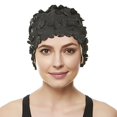 thumbnail image 2 of Hold'Em Beemo Floral Petal Swim Cap for Women – Retro Style Vintage Bathing Cap Swimming Hat for Long and Short Hair - Black, 2 of 3