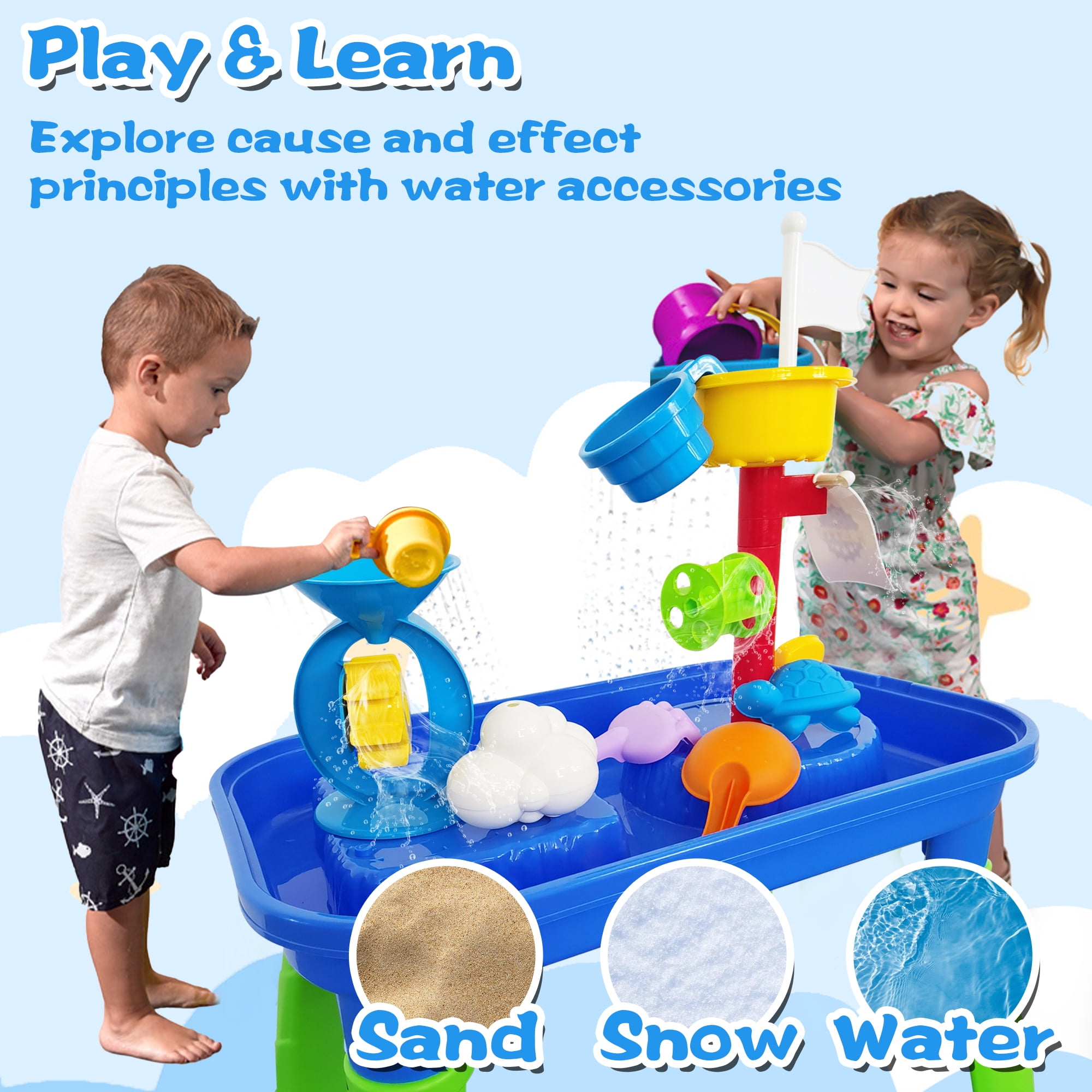Sand Water Table for Toddlers, Kids Water and Sand Activity Sensory Playset, Summer Outdoor Toys for Boy Girls Gift