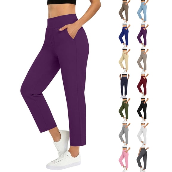 DYTTDG Women's Casual Stretch Cropped Pants, High Waist Straight Leg Ankle Pants, Travel & Athleisure Pants with Pockets