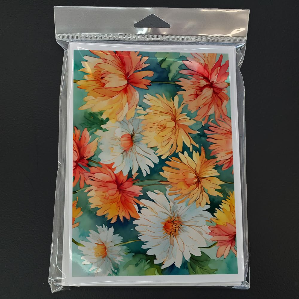 Chrysanthemums in Watercolor Greeting Cards and Envelopes Pack of 8 7 in x 5 in