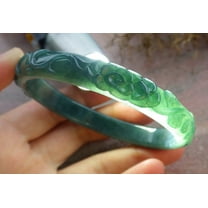 Certified Icy Green Burma 100% Natural A JADE Jadeite Flower Bangle Bracelet 60 mm 665072 TN