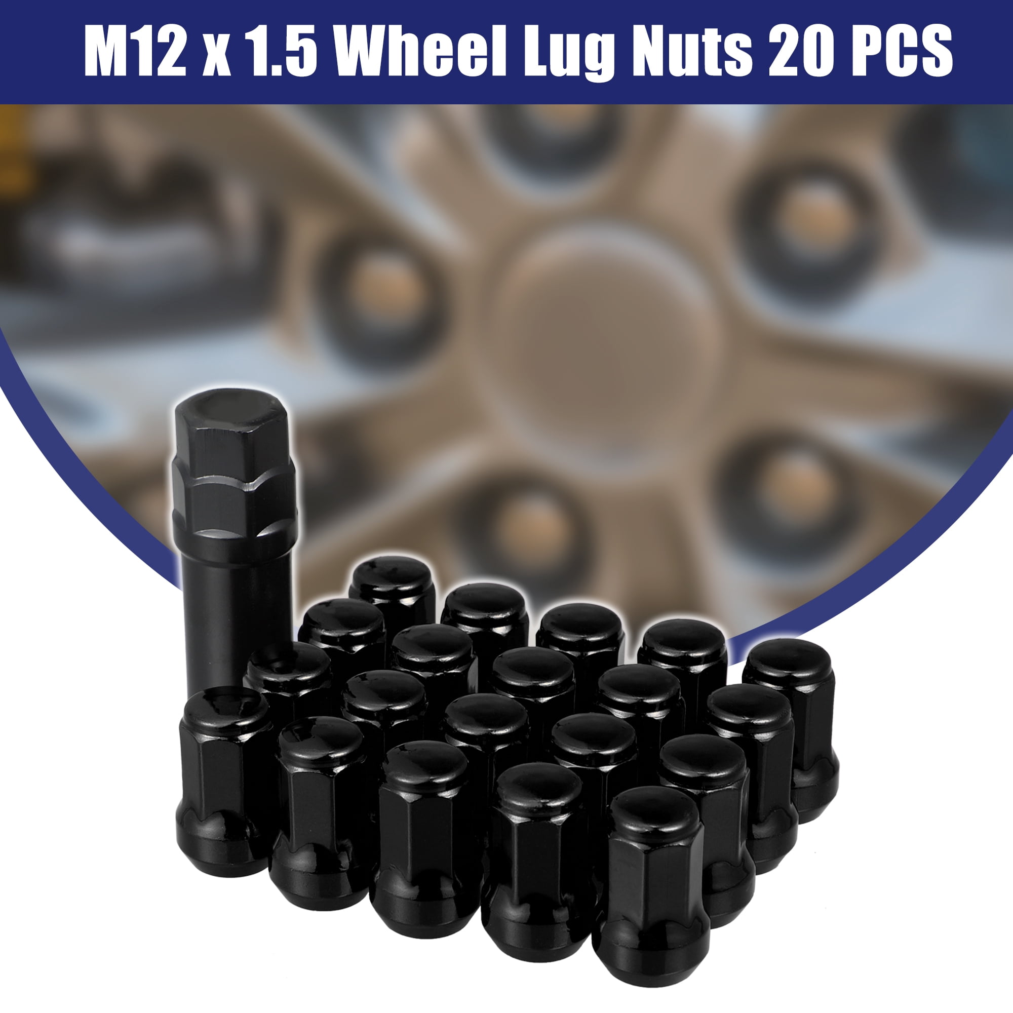 Unique Bargains 20Pcs M12 x 1.5 Cone Seat Closed End Bulge Acorn Hex Wheel Nut Black